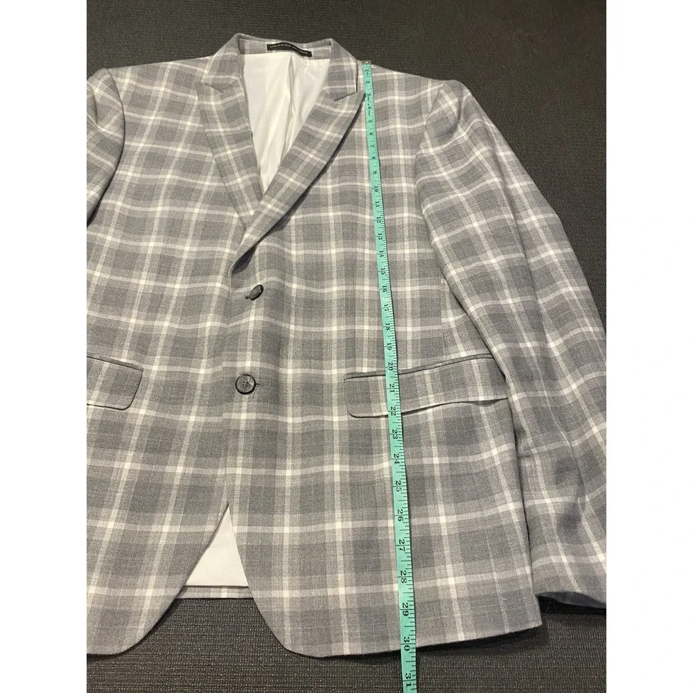 Zara Men‎ Blazer Size 46 R Gray Plaid Wool Comfort 2 Button Double Vented AW'18